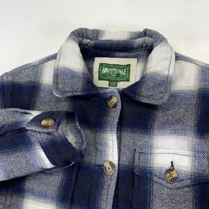 American Eagle Womens‎ XS Plaid Flannel Shirt Sherpa Lined Button Up Blue White